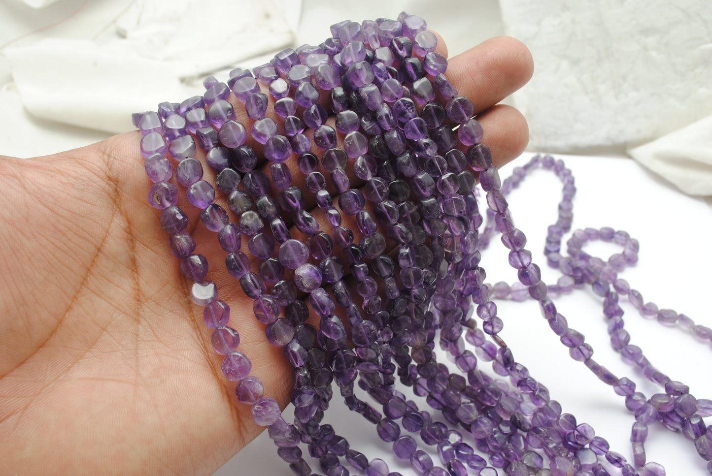 Natural Amethyst Coin Beads – 6-7mm, Center Drilled, 16" Strand DIY Jewelry Making