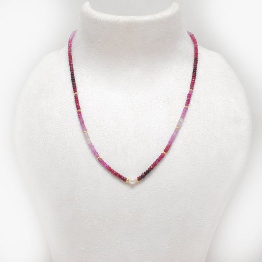 Shaded Ruby Faceted Rondelle Gemstone Necklace, 18-Inch Pearl & Sterling Silver Jewelry