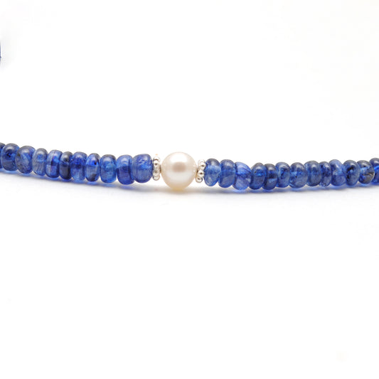 Natural Blue Sapphire Rondelle Beaded Necklace – 18" 925 Sterling Silver Choker - view 3