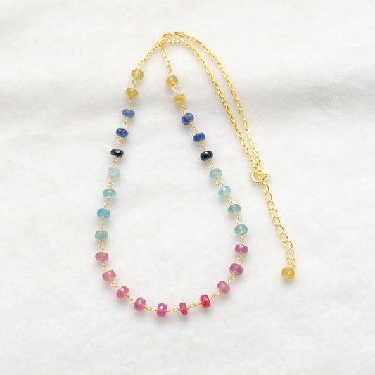 Multi Sapphire 5mm 18k Gold Necklace 18" - view 3