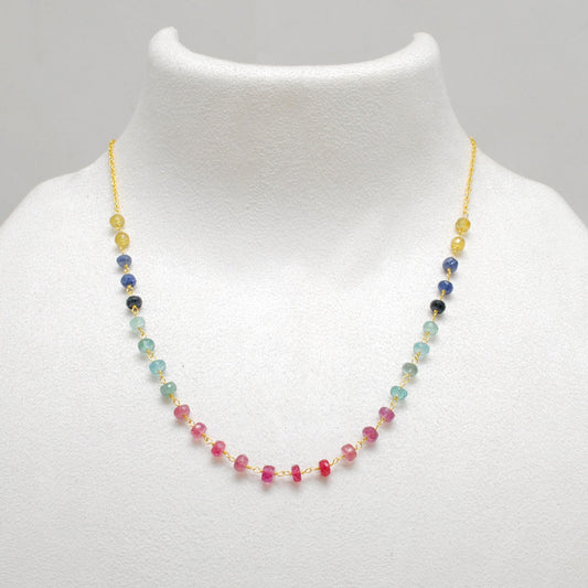 Multi Sapphire 5mm 18k Gold Necklace 18"