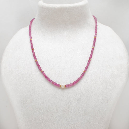 Natural Ruby Faceted Beaded Gemstone Necklace, 925 Sterling Silver, Handmade Jewelry Gift for Her