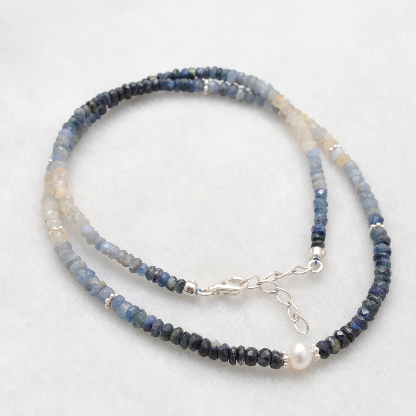 Natural Blue Sapphire Beaded Necklace 3–4mm with Freshwater Pearl Pendant