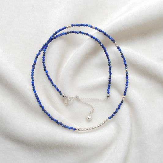 925 Silver Natural Lapis Lazuli Rondelle Bead Necklace, 3mm - view 3