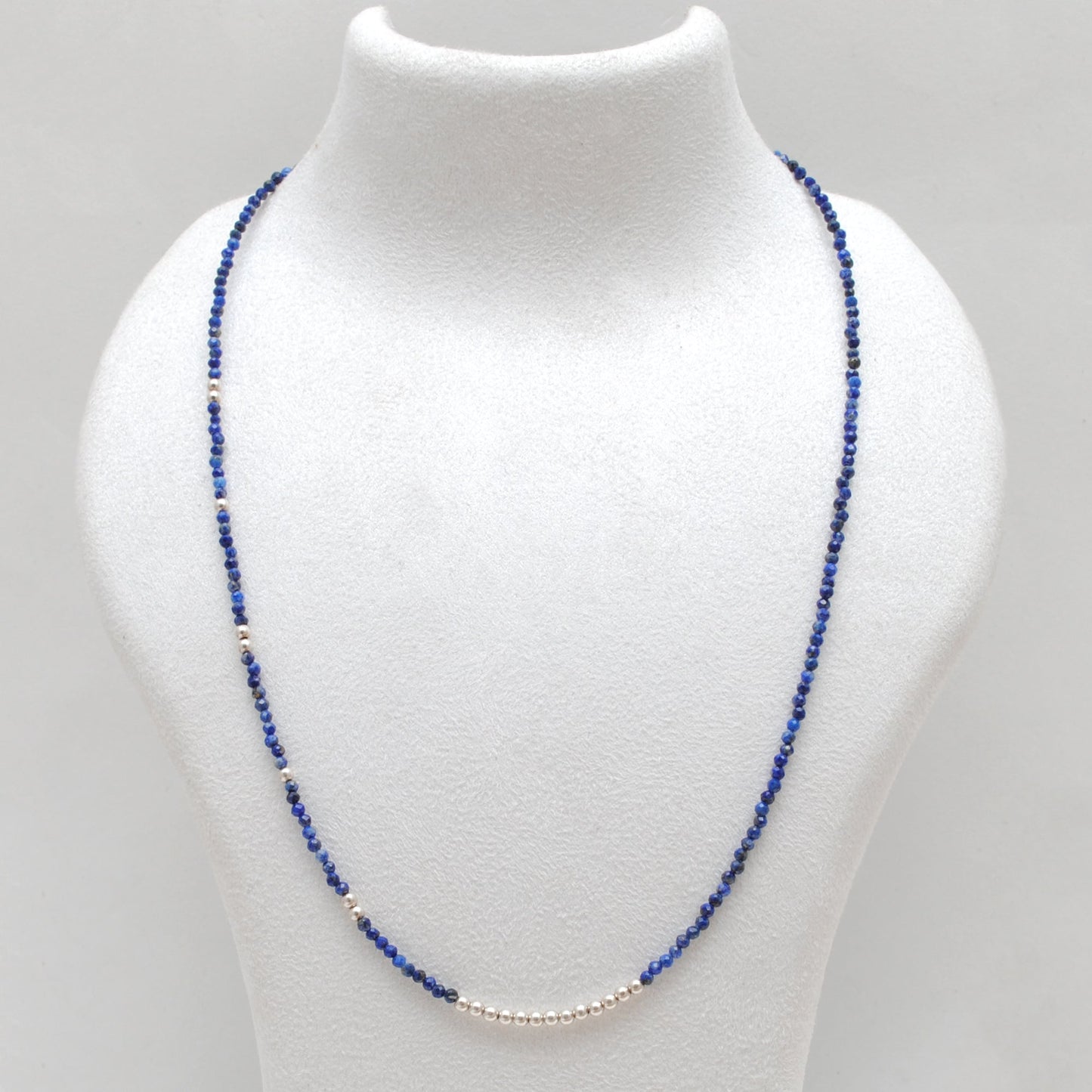 925 Sterling Silver Natural Lapis Lazuli Rondelle Beaded Necklace with Ball Beads