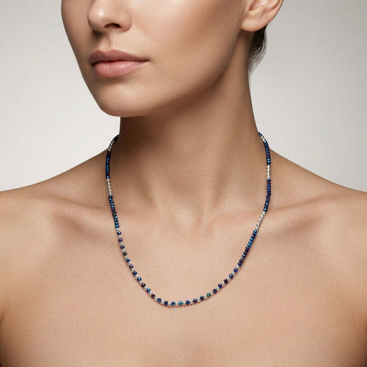18" Blue Mystic Quartz Beaded Necklace – 2mm Faceted Gemstone Beads
