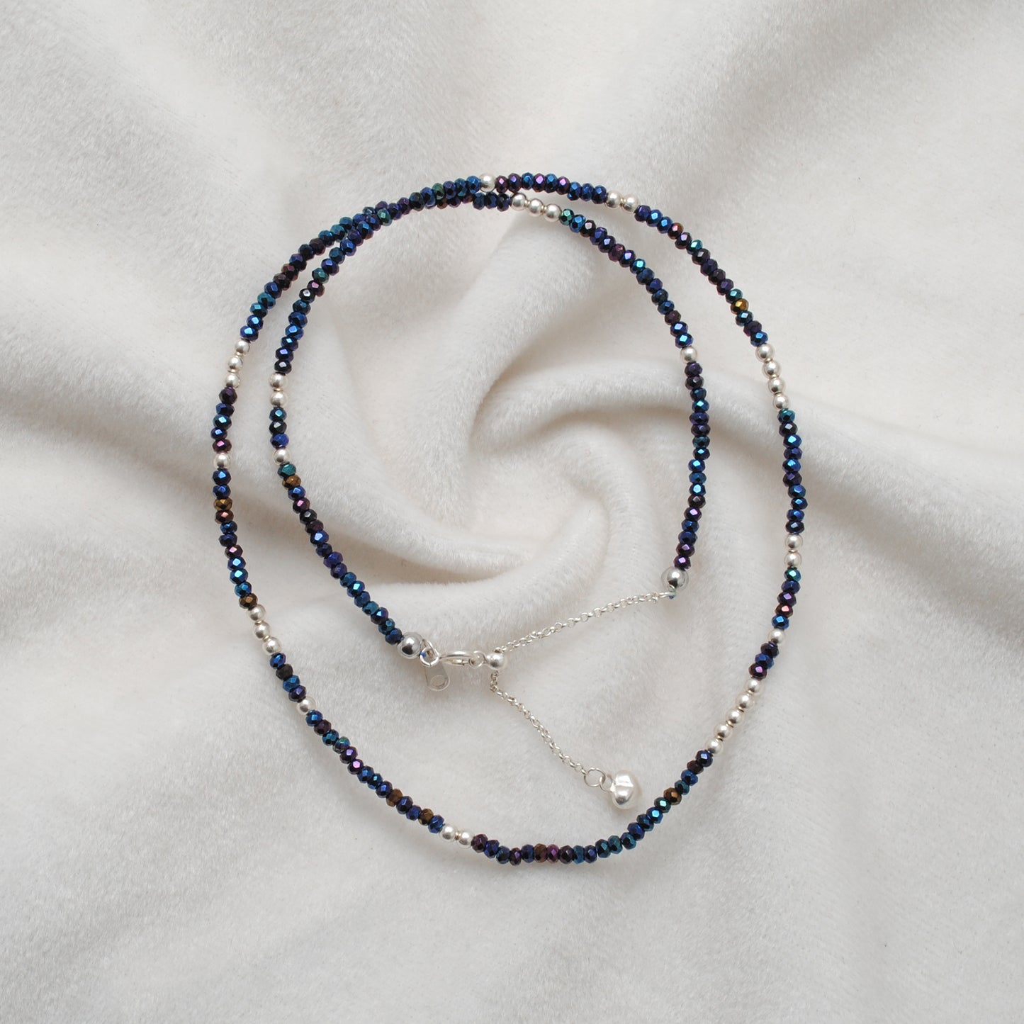 Blue Mystic Coated Beaded Necklace – 925 Sterling Silver Jewelry with Charms for Women