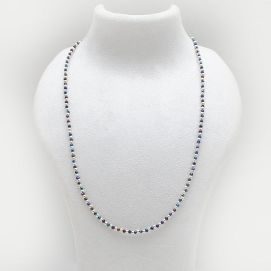 2.5mm Black Spinel Mystic Blue Coated Beaded Necklace – 925 Silver Charm Necklace