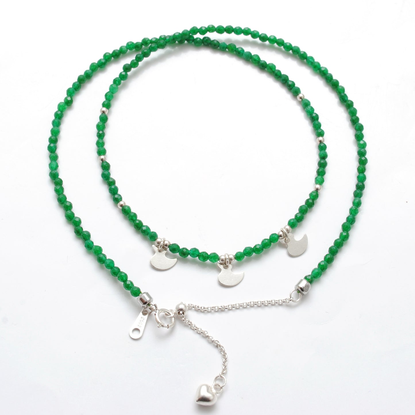 Natural Emerald Beaded Necklace – 925 Sterling Silver Charm Necklace