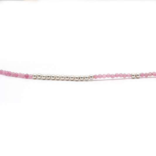 18" Natural Pink Tourmaline Beaded Necklace – 2mm Faceted Gemstone Beads - view 3