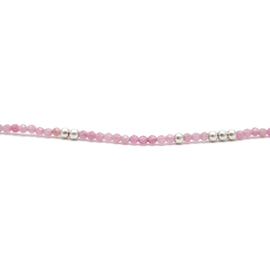 925 Sterling Silver Pink Tourmaline Beaded Necklace – 2mm Faceted Gemstone - view 3