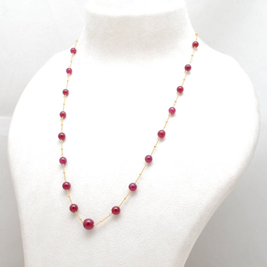 Natural Ruby Ball Beads 18k Gold Necklace - view 3