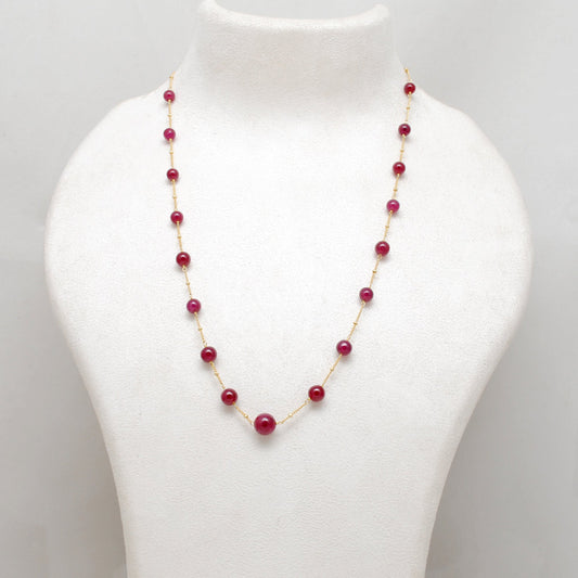 Natural Ruby Ball Beads 18k Gold Necklace