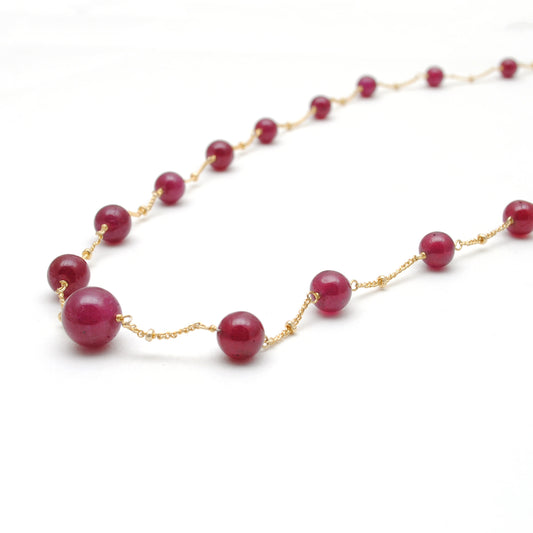 Sterling Silver Beaded Necklace with 18k Gold Plated Ruby Beads - view 3