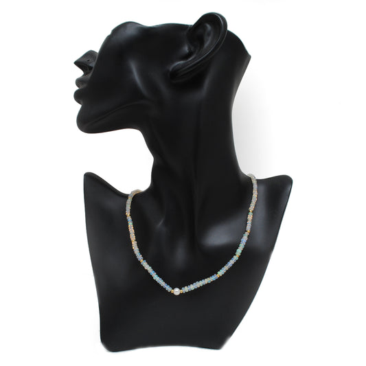 Ethiopian Opal Rondelle Beaded Necklace – Adjustable Sterling Silver Choker