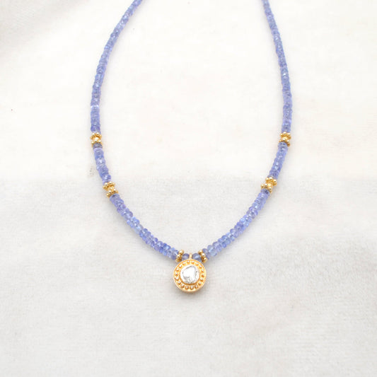 925 Sterling Silver Tanzanite Necklace with Rose Cut Diamond Pendant - view 3