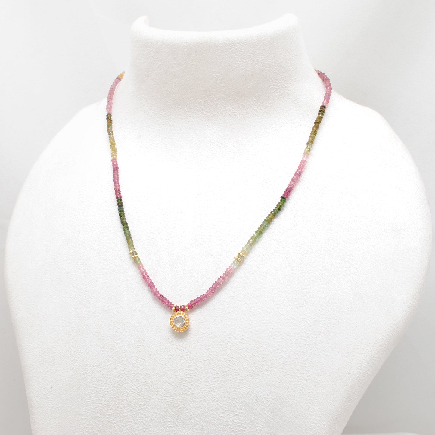 Natural Multi Tourmaline Beaded Necklace with Diamond Pendant