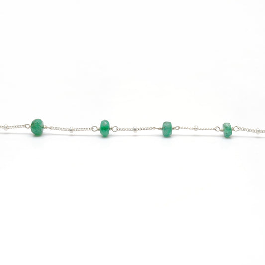 925 Silver Emerald Faceted Rondelle Bead Necklace, 4mm, 19 Inch - view 3