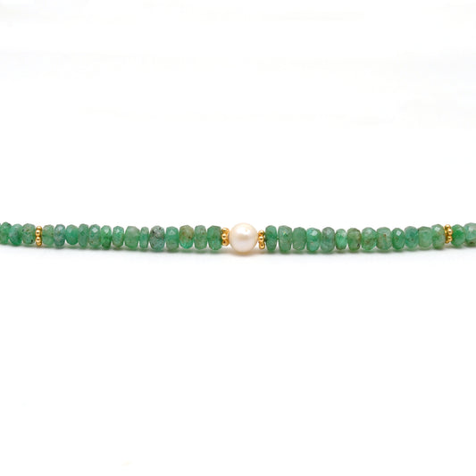 Natural Emerald Beaded Necklace – Micro-Faceted Beads, 925 Silver with Gold Finish - view 3