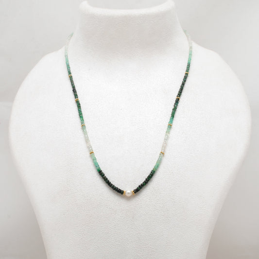 18" Natural Emerald & Pearl Beaded Necklace – 2.5–4mm Emerald with 6mm Pearl