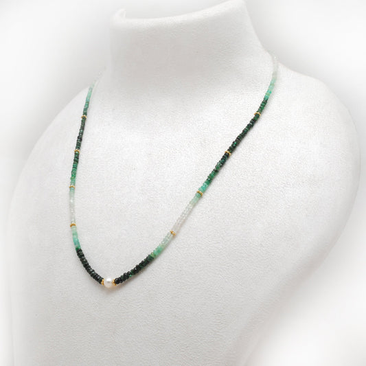 Shaded Emerald Beaded Silver Necklace - view 3