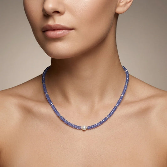Tanzanite With Fresh water Pearl 925 Silver Necklace