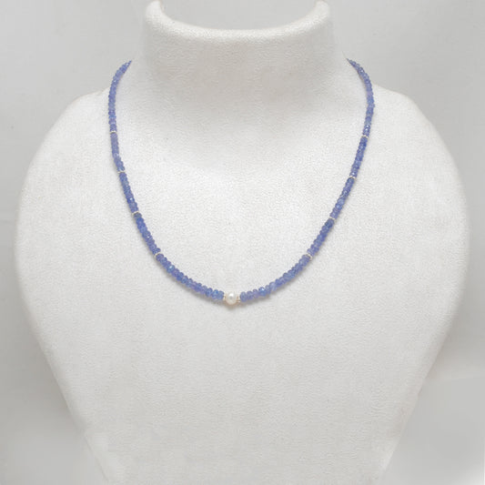 Natural Tanzanite Faceted Rondelle Beaded Necklace – 925 Silver 18" Adjustable Choker