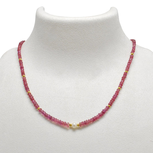 18k Gold Ruby Beaded Necklace Freshwater Pearl Christmas Gift