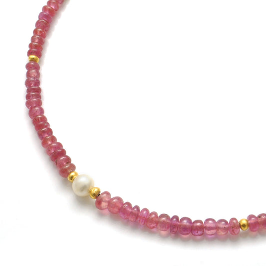 18k Gold Ruby Beaded Necklace Freshwater Pearl Christmas Gift - view 3