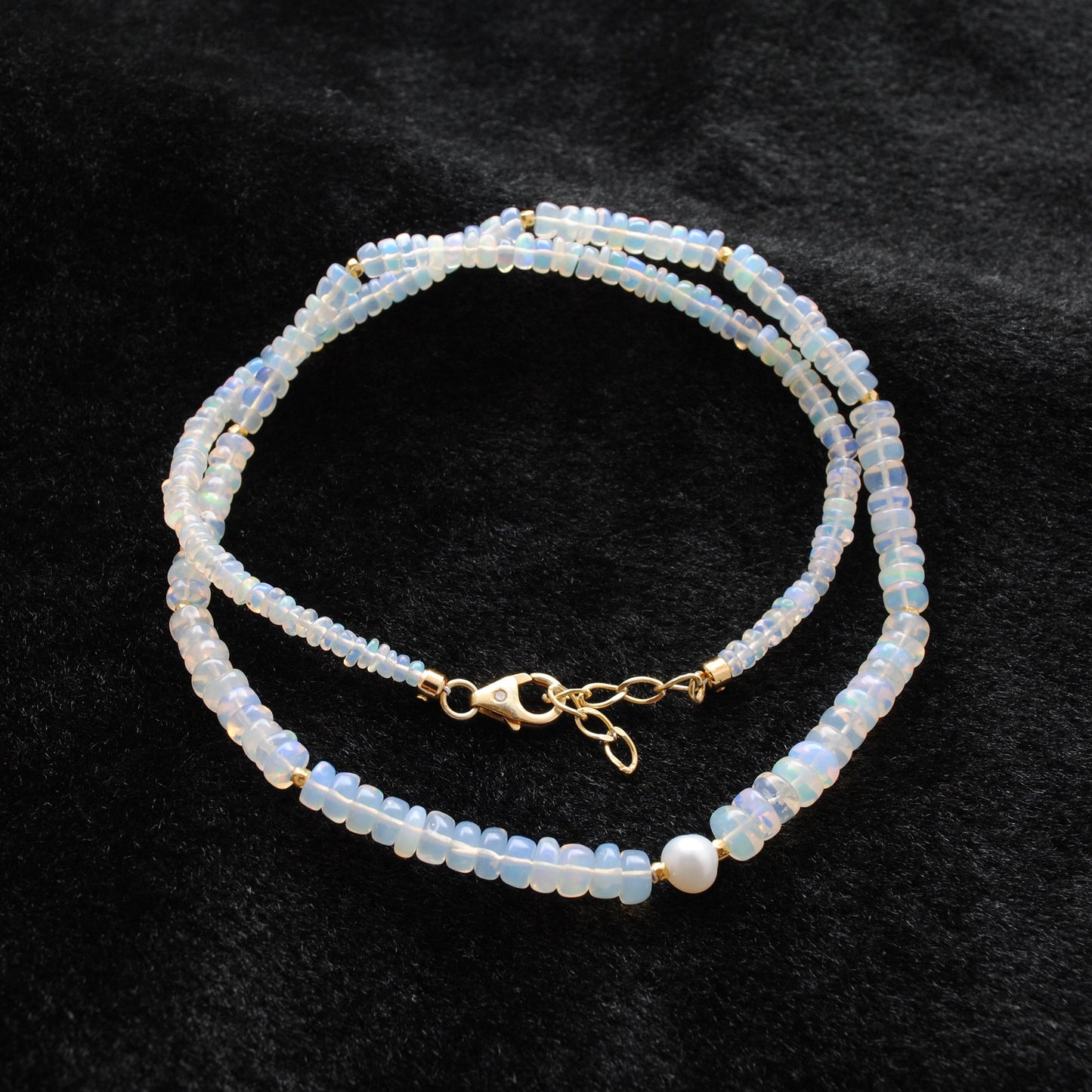 925 Sterling Silver Opal & Freshwater Pearl Beaded Necklace