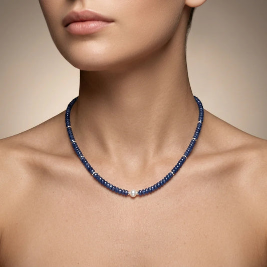 Cut Faceted Blue Sapphire Beads Necklace - Christmas Gift