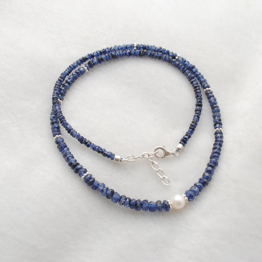 Cut Faceted Blue Sapphire Beads Necklace - Christmas Gift - view 3