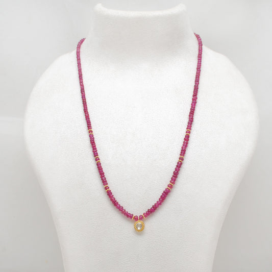 925 Sterling Silver Natural Ruby & Polki Diamond – 20-Inch Necklace