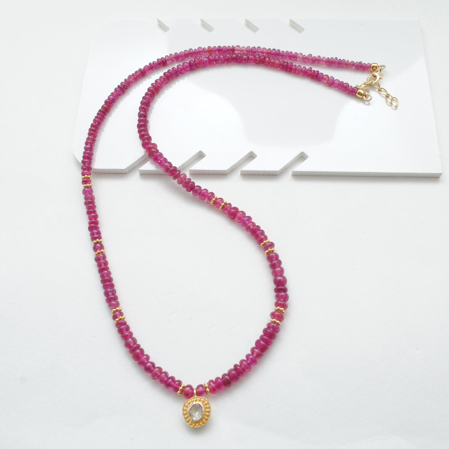 925 Sterling Silver Natural Ruby & Polki Diamond – 20-Inch Necklace