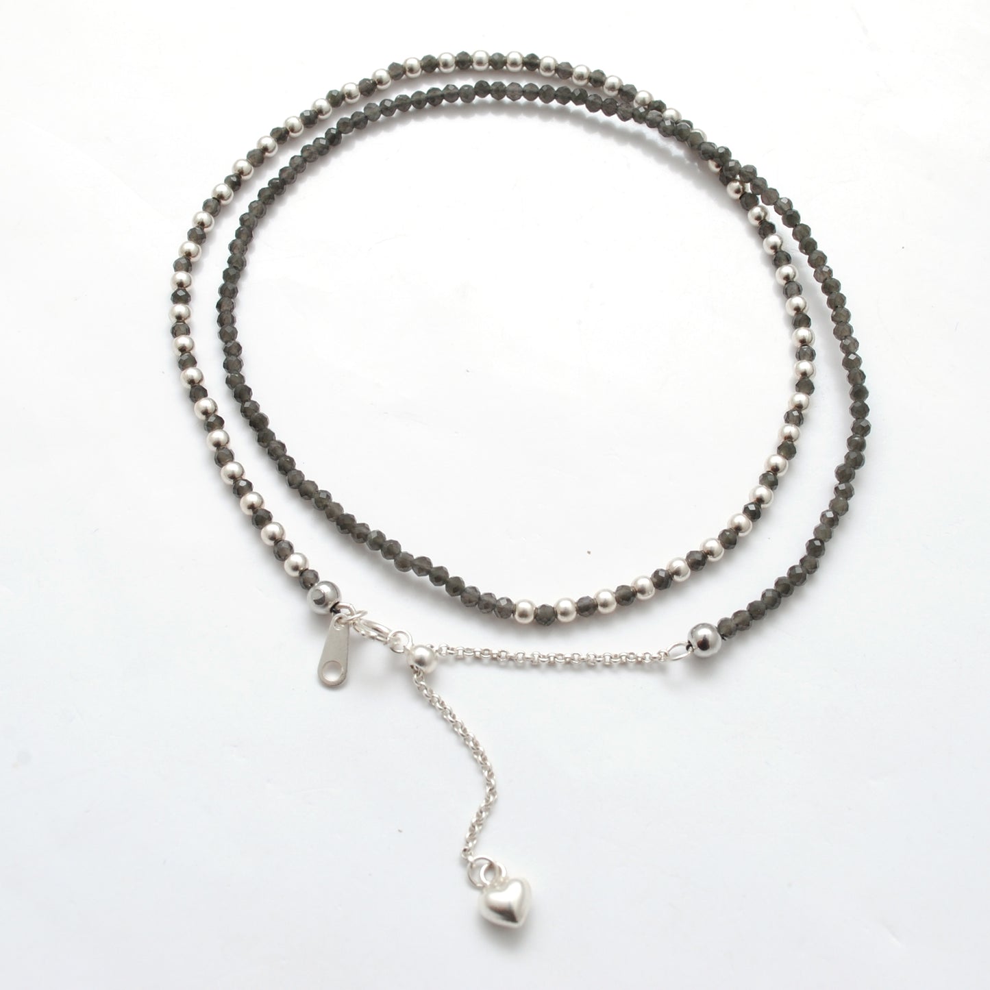 Natural Smoky Quartz Beaded Necklace – 925 Sterling Silver Handmade Charm Jewelry