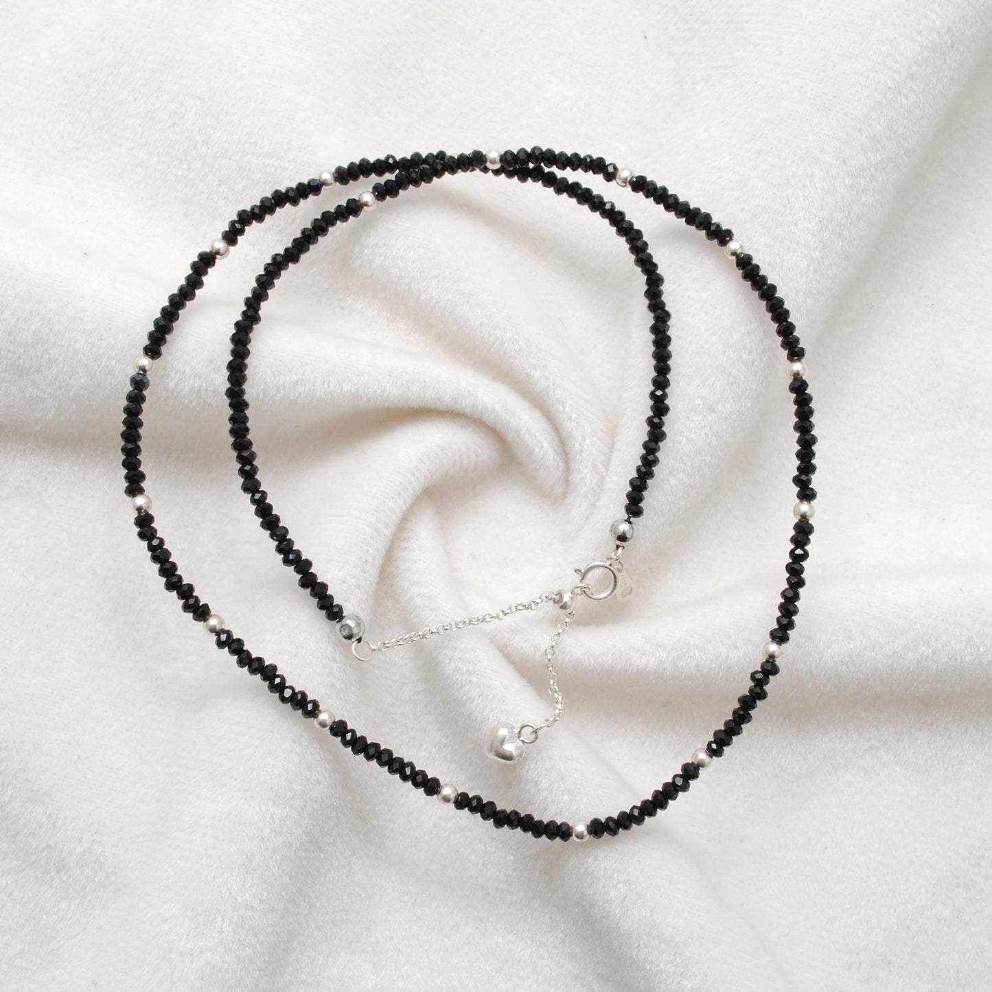 925 Silver 18-Inch Black Spinel Necklace – 2mm Faceted Beads