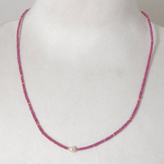 925 Sterling Silver Ruby & Pearl Beaded Necklace – Elegant Gift