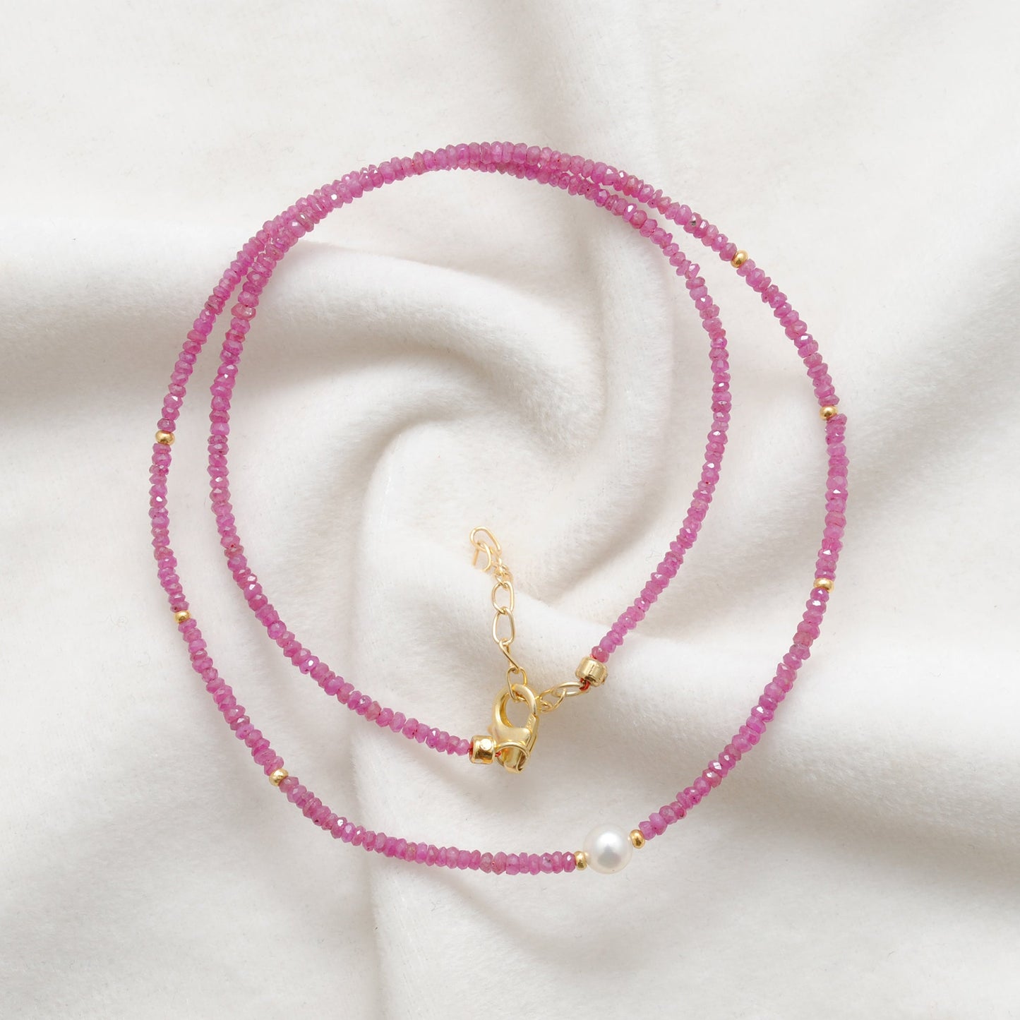 925 Sterling Silver Ruby & Pearl Beaded Necklace – Elegant Gift