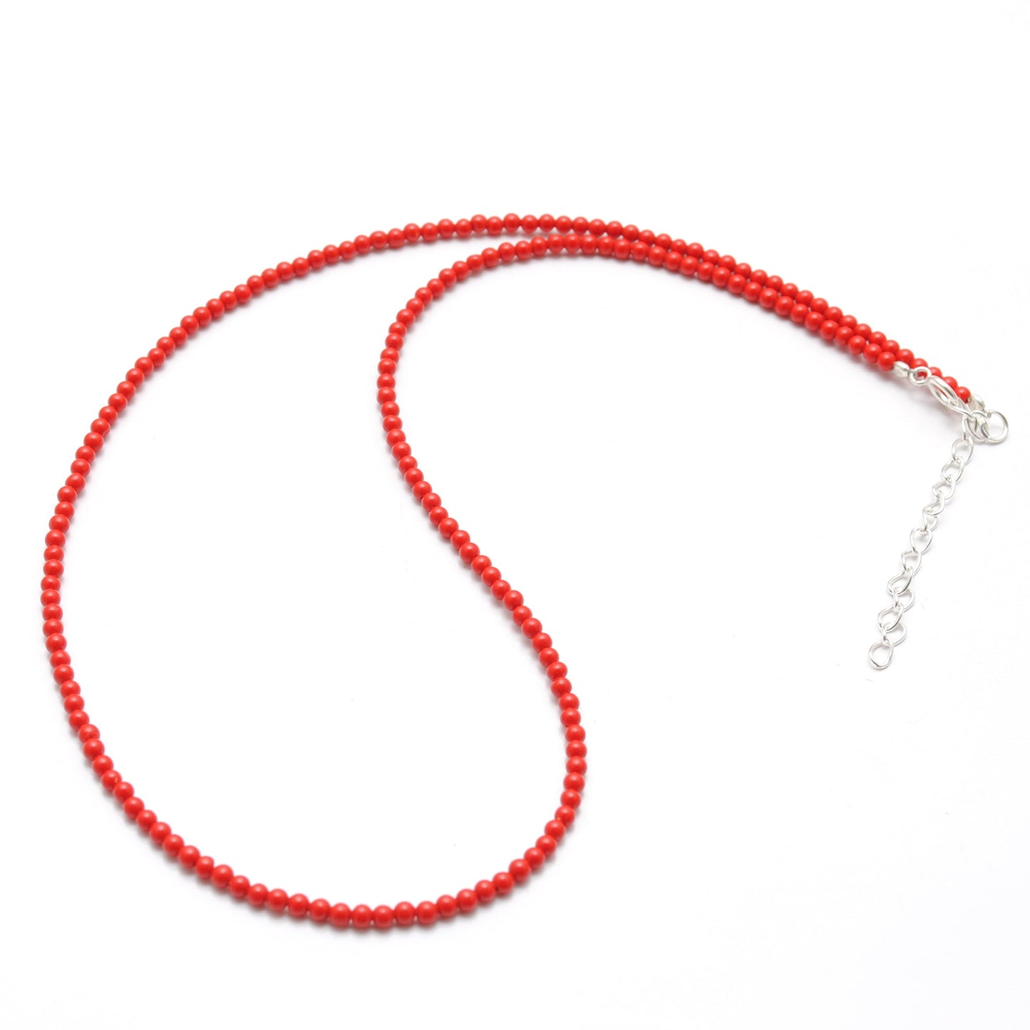 925 Sterling Silver Red Coral Beaded Necklace With Extension
