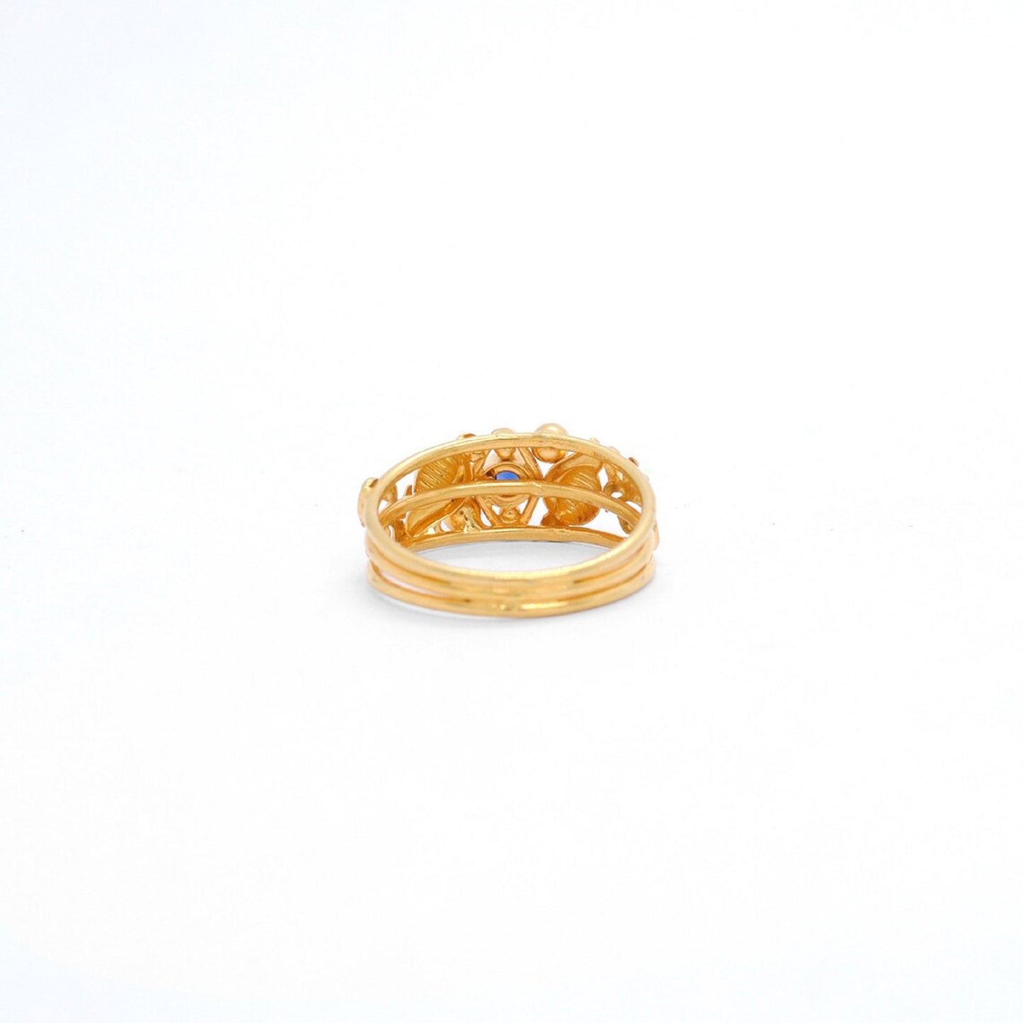 18k Solid Yellow Gold Ring Stone Studded Vintage Ring 6.5 US