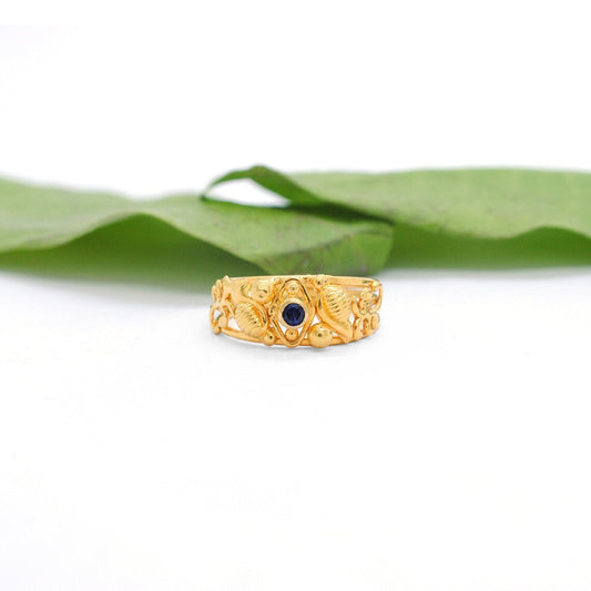 18k Solid Yellow Gold Ring Stone Studded Vintage Ring 6.5 US