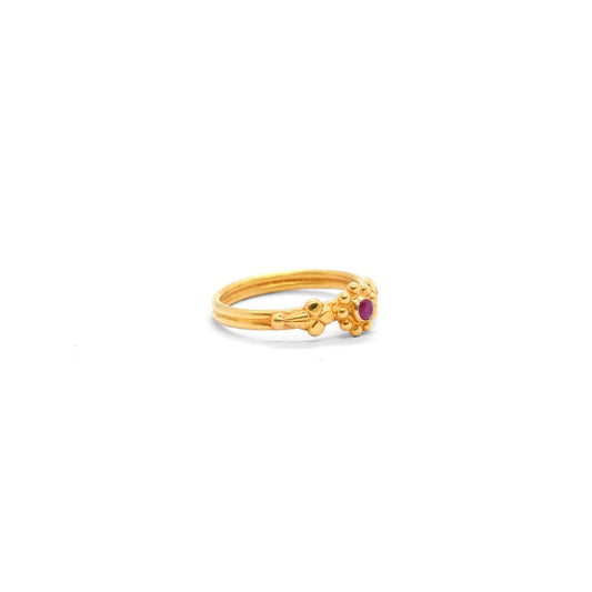 18k Solid Yellow Gold Ruby Vintage Floral Ring 6 US - view 3