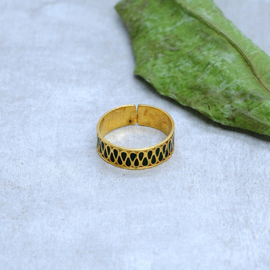 18k Solid Yellow Gold Adjustable Statement Band Ring