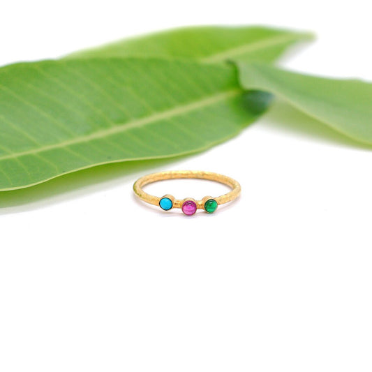 18k Solid Yellow Gold Cluster Stone Solitaire Ring 7 US