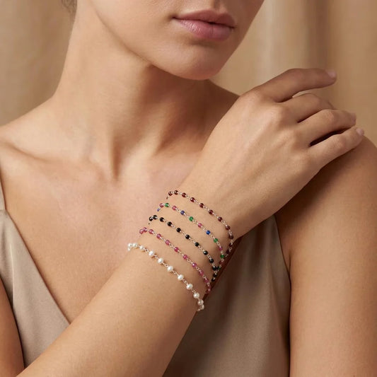 925 Sterling Silver Garnet, Pearl & Multi Gemstone Beaded Bracelet