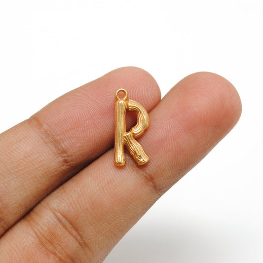 18k Solid Gold Initial R Name Charm - view 3