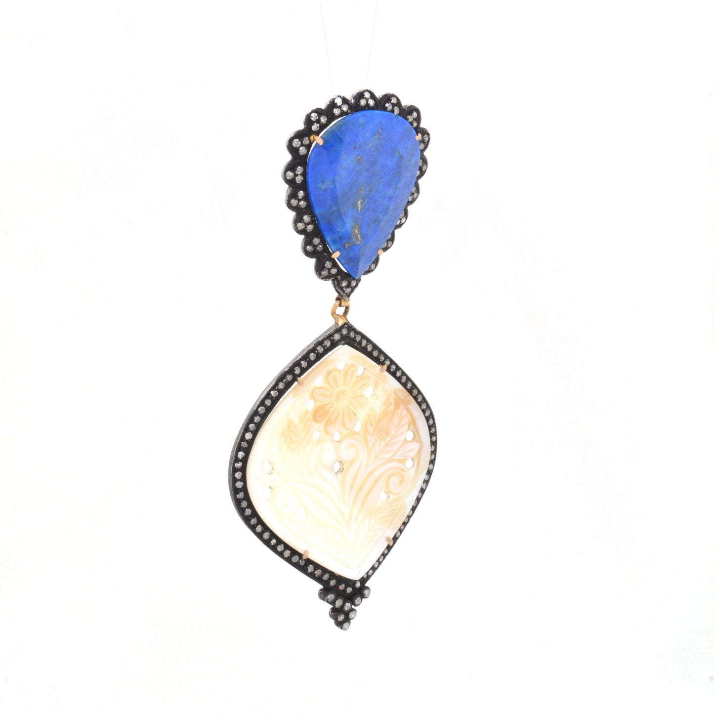 Lapis Lazuli & Mother of Pearl Drop Silver Earrings