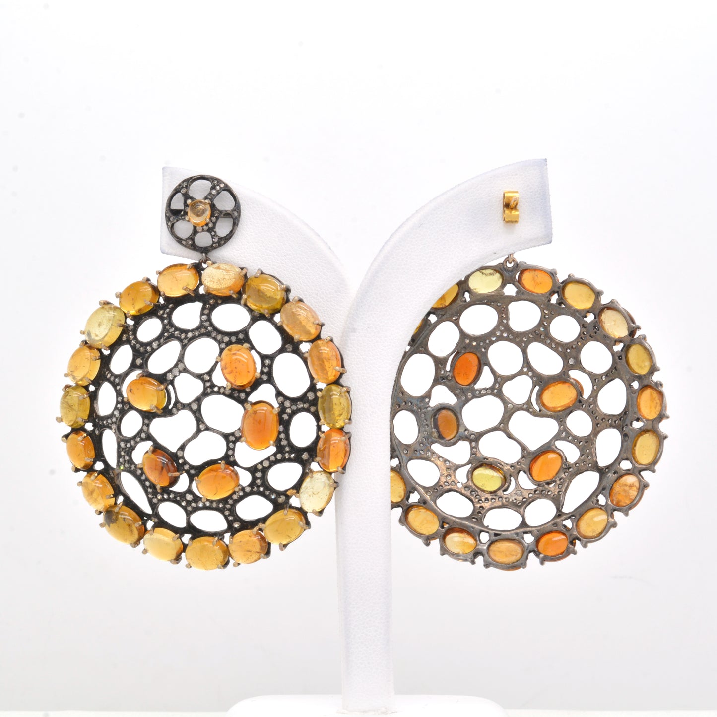 925 Sterling Silver Round Yellow Citrine Statement Earrings