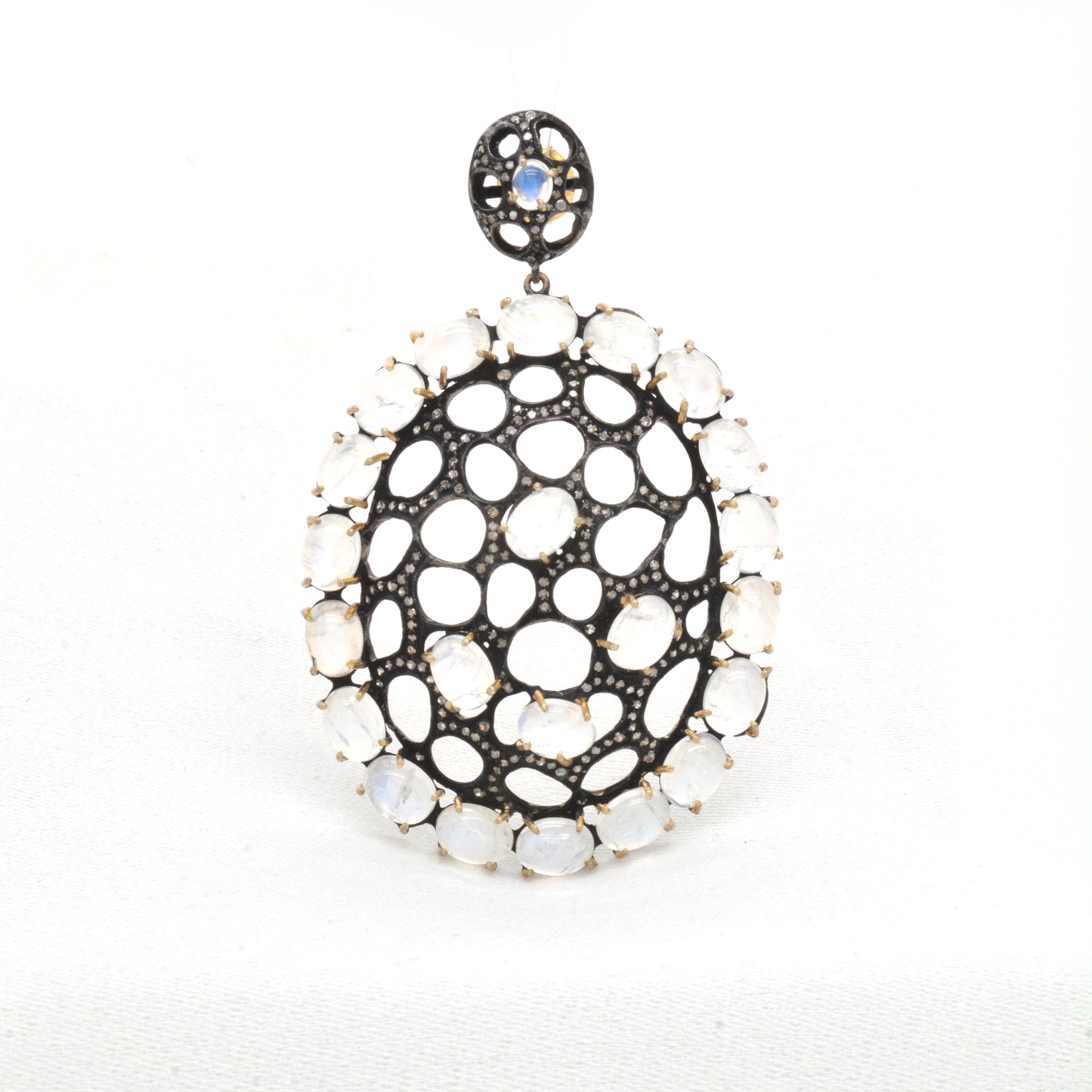 Oval Rainbow Moonstone & CZ Statement Silver Earrings