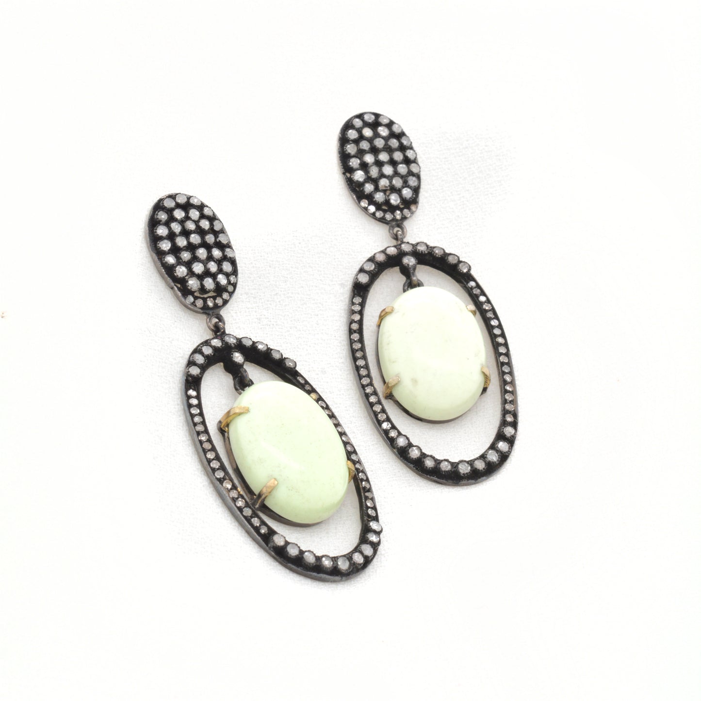 Oval Agate & Diamond Accent Dangle Earrings